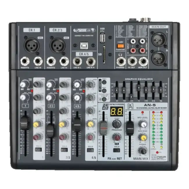 Beta3 AN5 5 Channel Professional Mixer with 2 Mic Input, 1 Stereo Input - Each