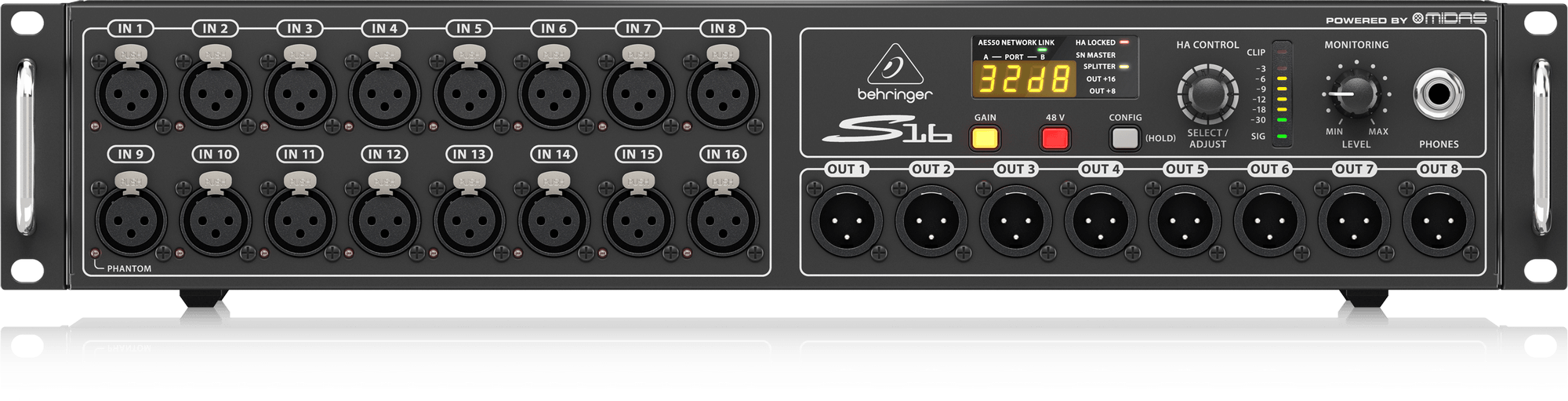 Behringer S16 I/O Box with 16 Remote-Controllable Midas Preamps, 8 Out