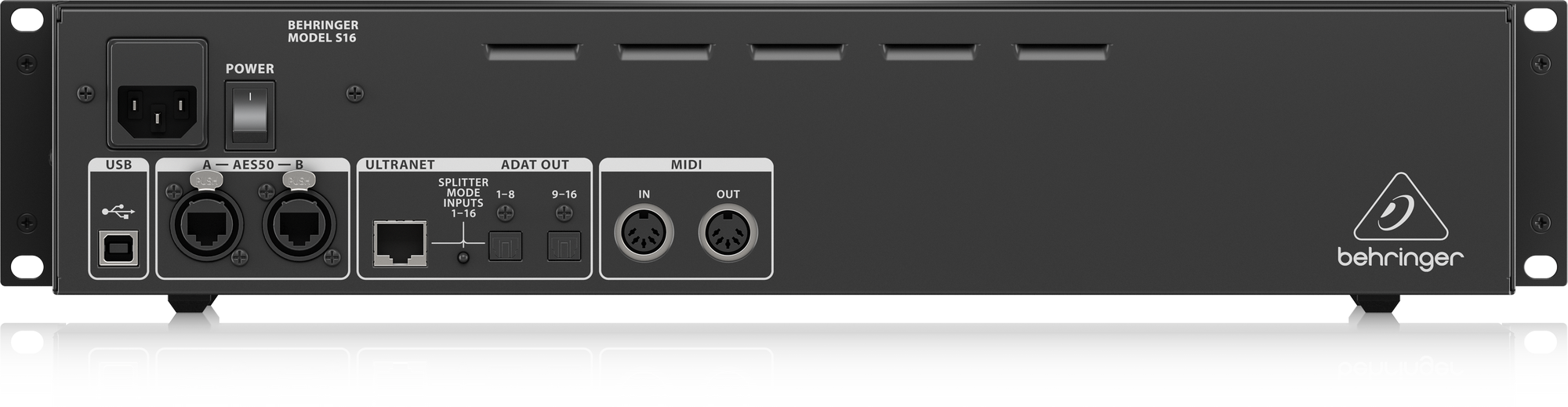 Behringer S16 I/O Box with 16 Remote-Controllable Midas Preamps, 8 Outputs and AES50 Networking featuring Klark Teknik SuperMAC Technology