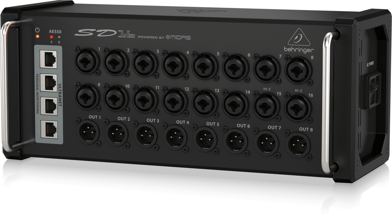 Behringer SD16 I/O Stage Box with 16 Remote-Controllable Midas Preamps, 8 Outputs, AES50 Networking and ULTRANET Personal Monitoring Hub