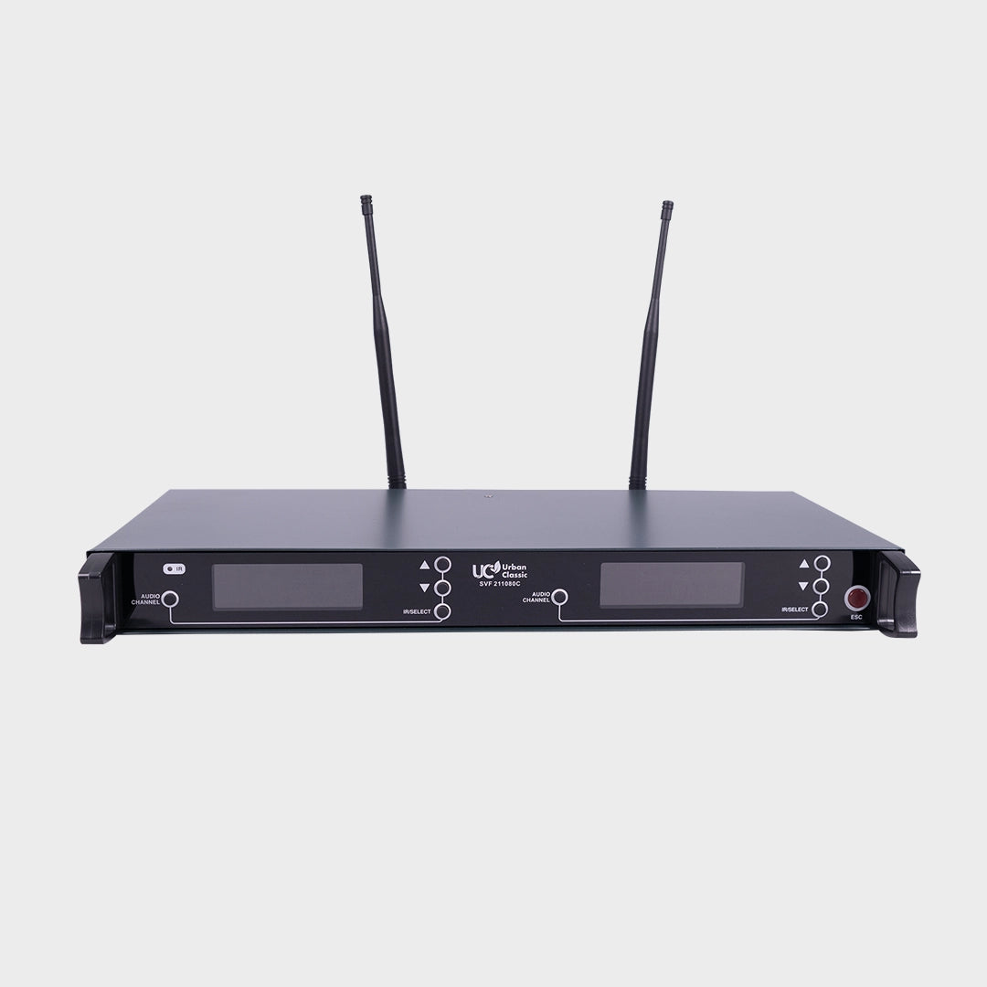 Urban Classic SVF 211080 Dual Handheld Wireless Microphone System with UHF Transmission, 100+100 Channels, HISS Noise Cancellation and 90m Coverage for Professional Audio Applications