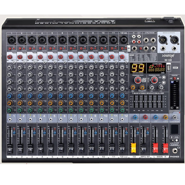 SoundX SG-122 Audio Mixer 12Ch ,12Mic,4Eq,2Aux Including Fx,Fx To Aux