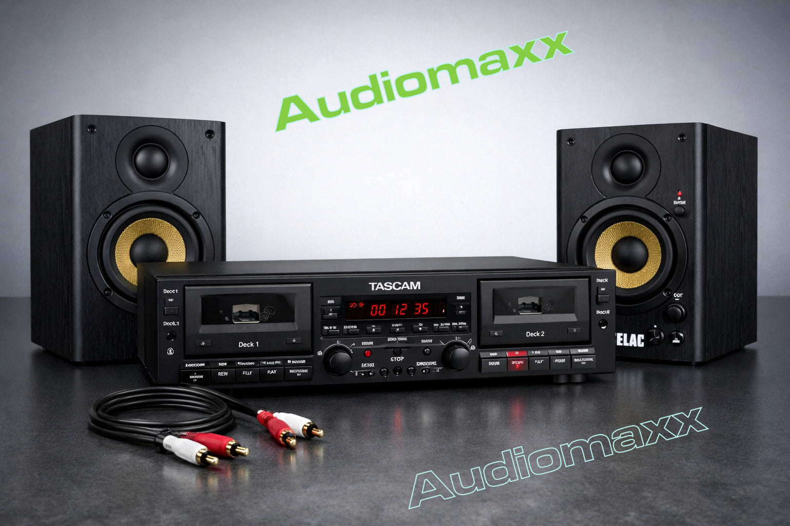 TASCAM Double-Deck Cassette Player + ELAC Debut Connex DCB41 Powered Bookshelf Speakers (Pair)
