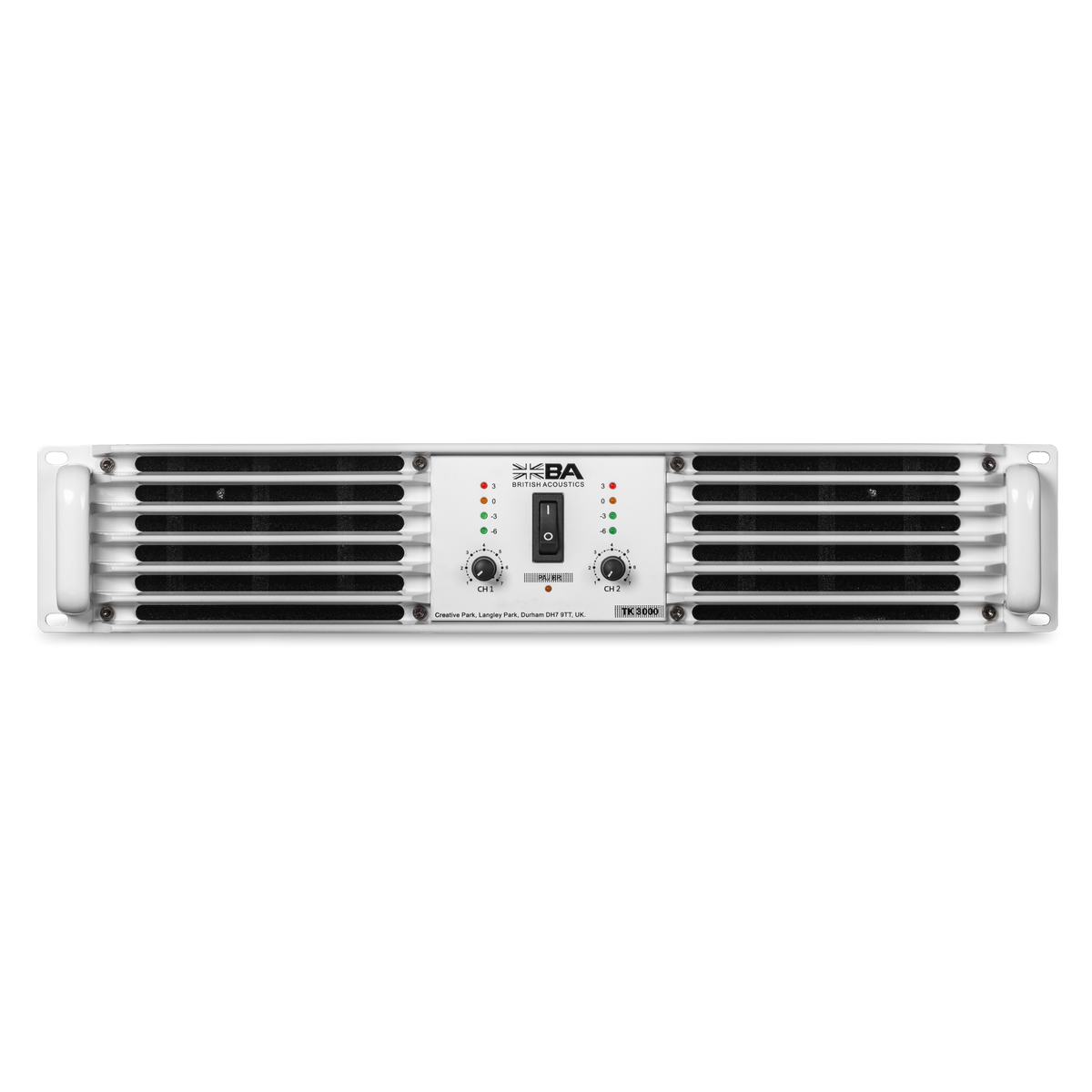 BRITISH ACOUSTICS TK‑3000 – 2Ch Power Amplifier with HPF, Gain Control & Peak Limiter