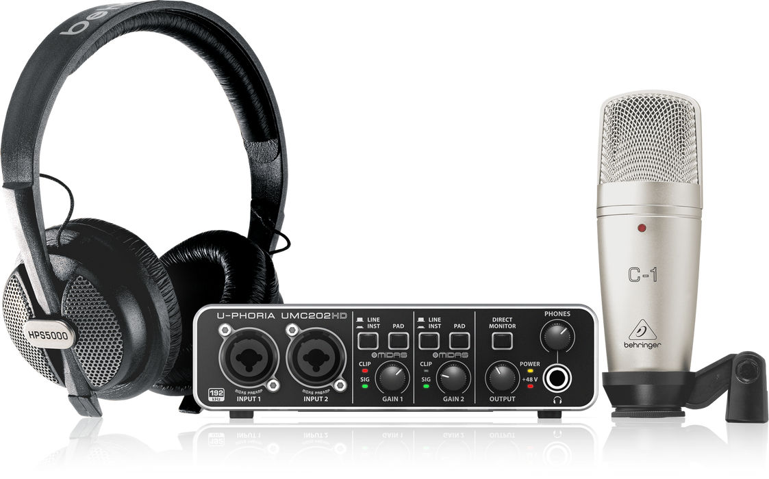 Behringer U-Phoria Studio Pro Complete Recording Bundle with High-Definition USB Audio Interface, Condenser Microphone, Studio Headphones and More