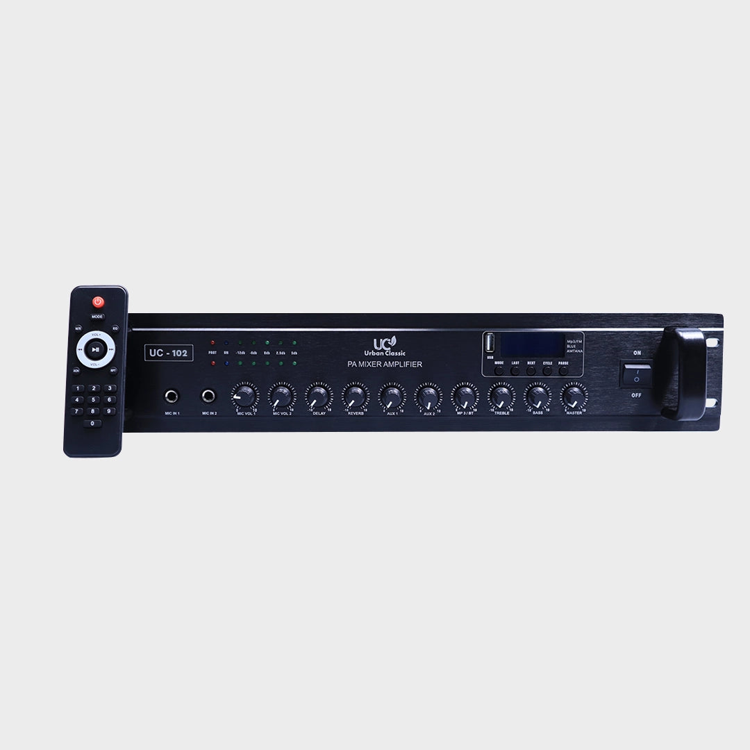 UC 102 200W Mixer Amplifier with Stereo Output, Bluetooth, USB Playback and Advanced Class D Amplification for Professional PA and Music Systems - Audiomaxx India