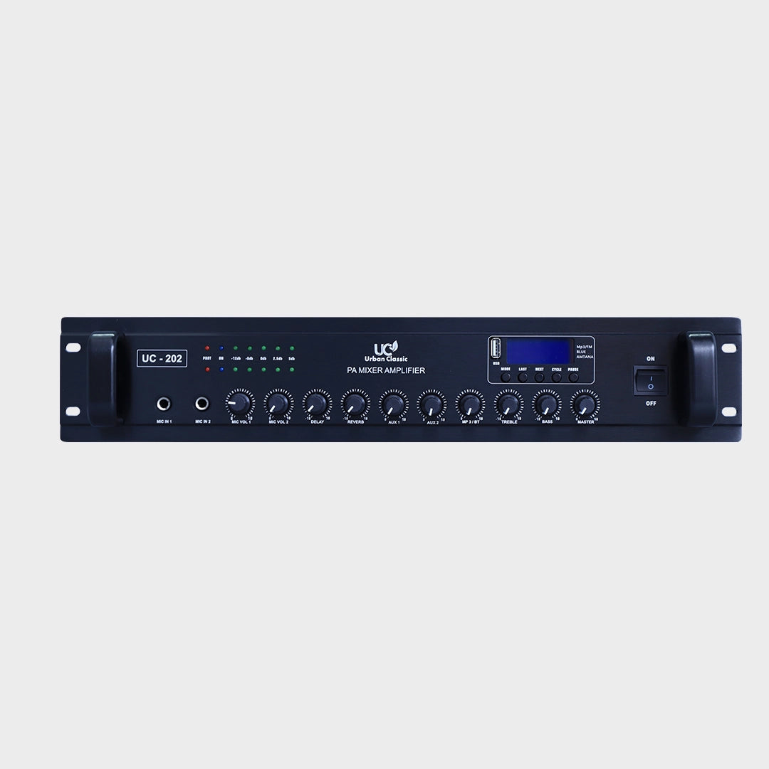 Urban Classic UC 202 400W Mixer Amplifier with Stereo Output, Bluetooth, USB Playback and Advanced Class D Amplification for Professional PA and Music Systems - Audiomaxx India