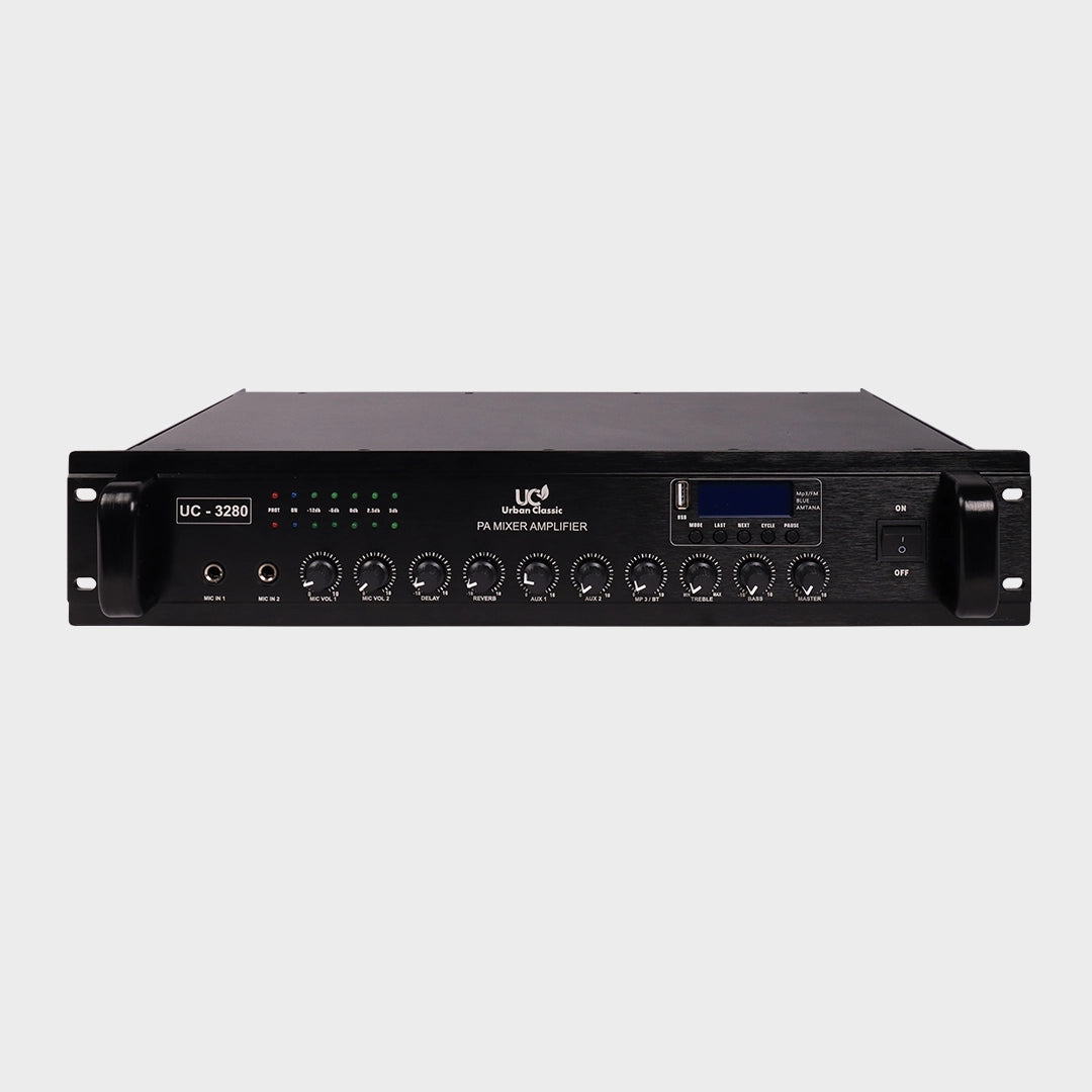 Urban Classic UC 3280 2 x 300W Stereo Amplifier with 800W Subwoofer Output, Bluetooth, USB Playback and Advanced Class D Amplification for High-Power Music and PA Systems - Audiomaxx India