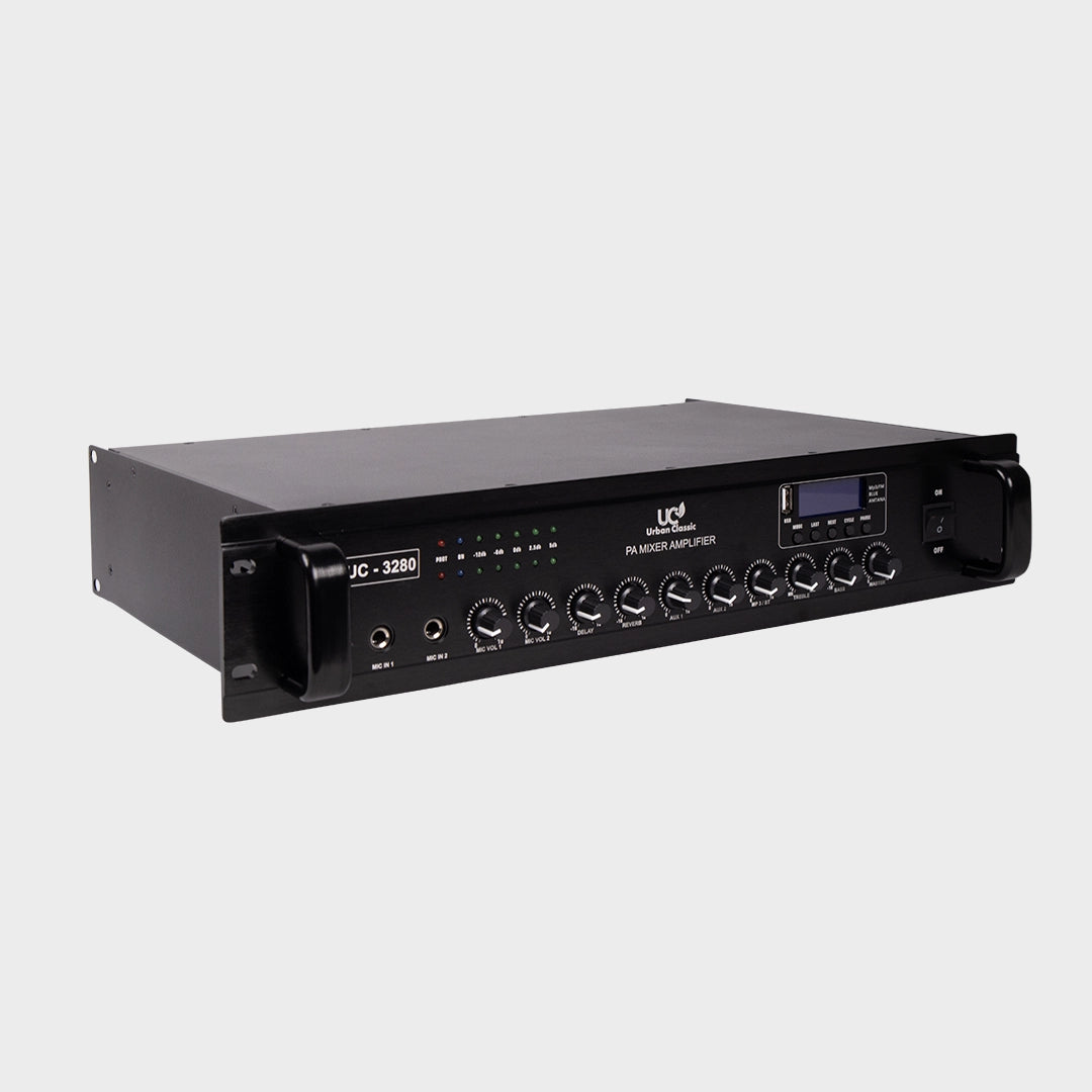 Urban Classic UC 3280 2 x 300W Stereo Amplifier with 800W Subwoofer Output, Bluetooth, USB Playback and Advanced Class D Amplification for High-Power Music and PA Systems - Audiomaxx India