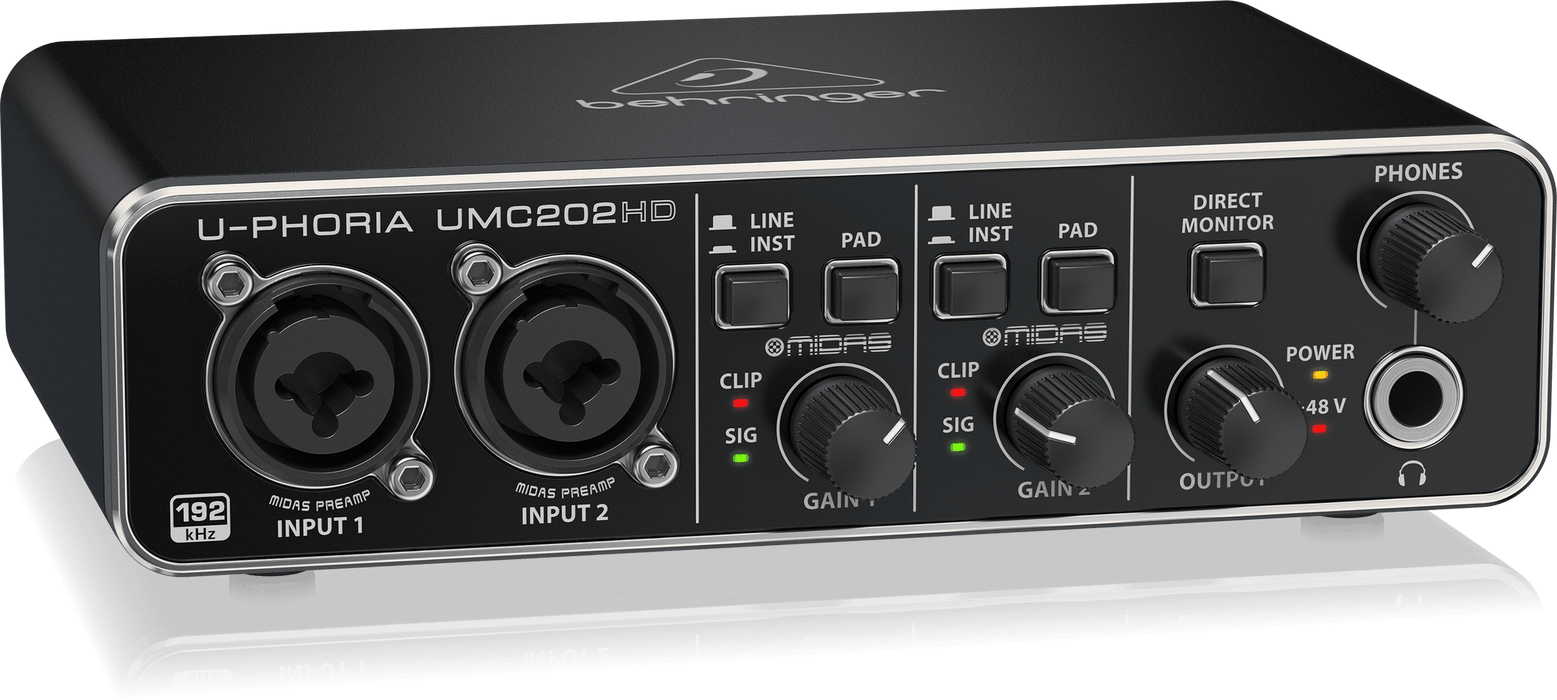 Behringer U-Phoria UMC202HD Audiophile 2x2, 24-Bit/192 kHz USB Audio Interface with Midas Mic Preamplifiers