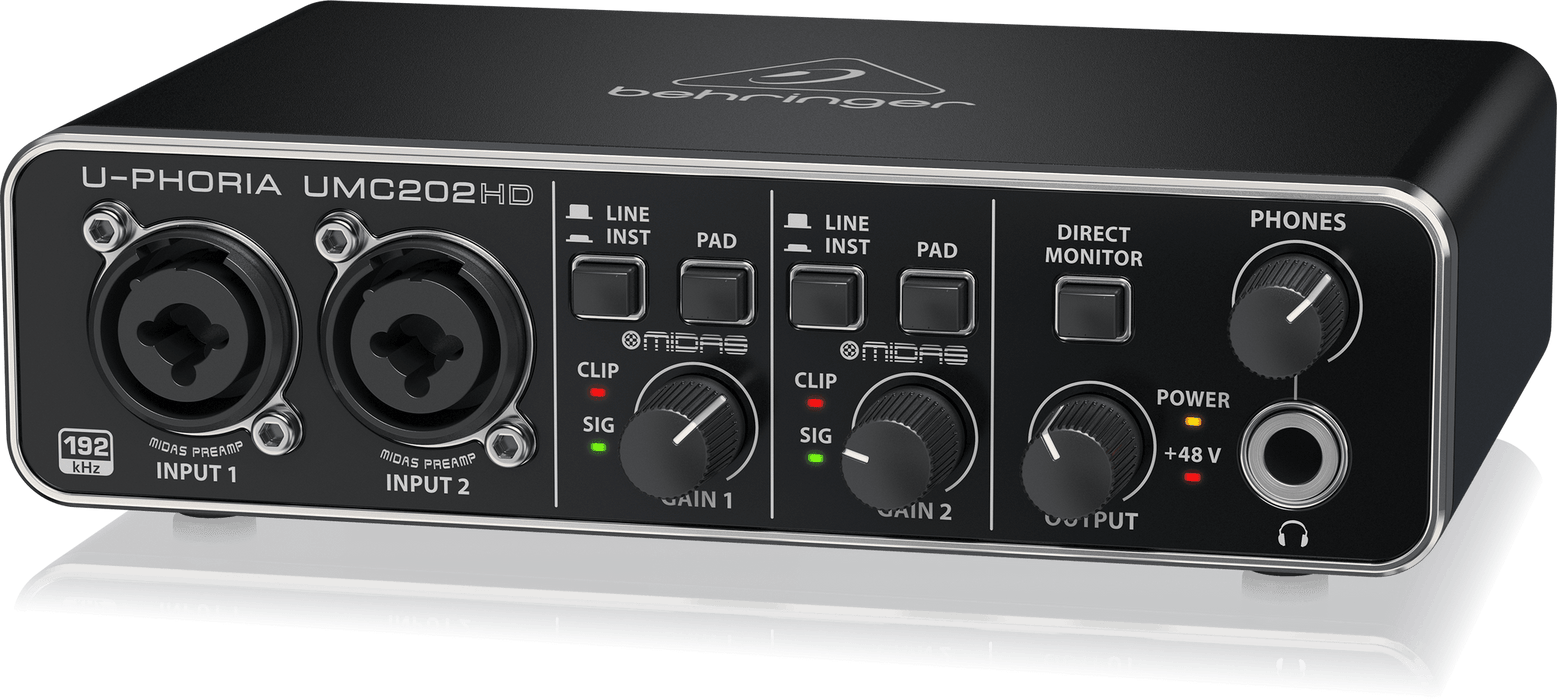 Behringer U-Phoria UMC202HD Audiophile 2x2, 24-Bit/192 kHz USB Audio Interface with Midas Mic Preamplifiers