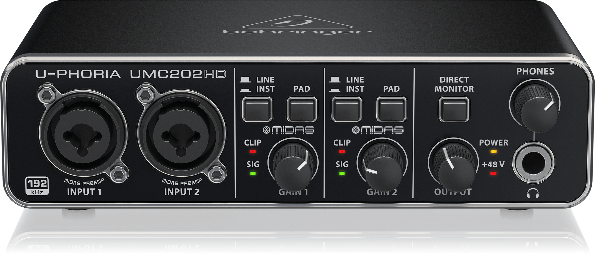 Behringer U-Phoria UMC202HD Audiophile 2x2, 24-Bit/192 kHz USB Audio Interface with Midas Mic Preamplifiers