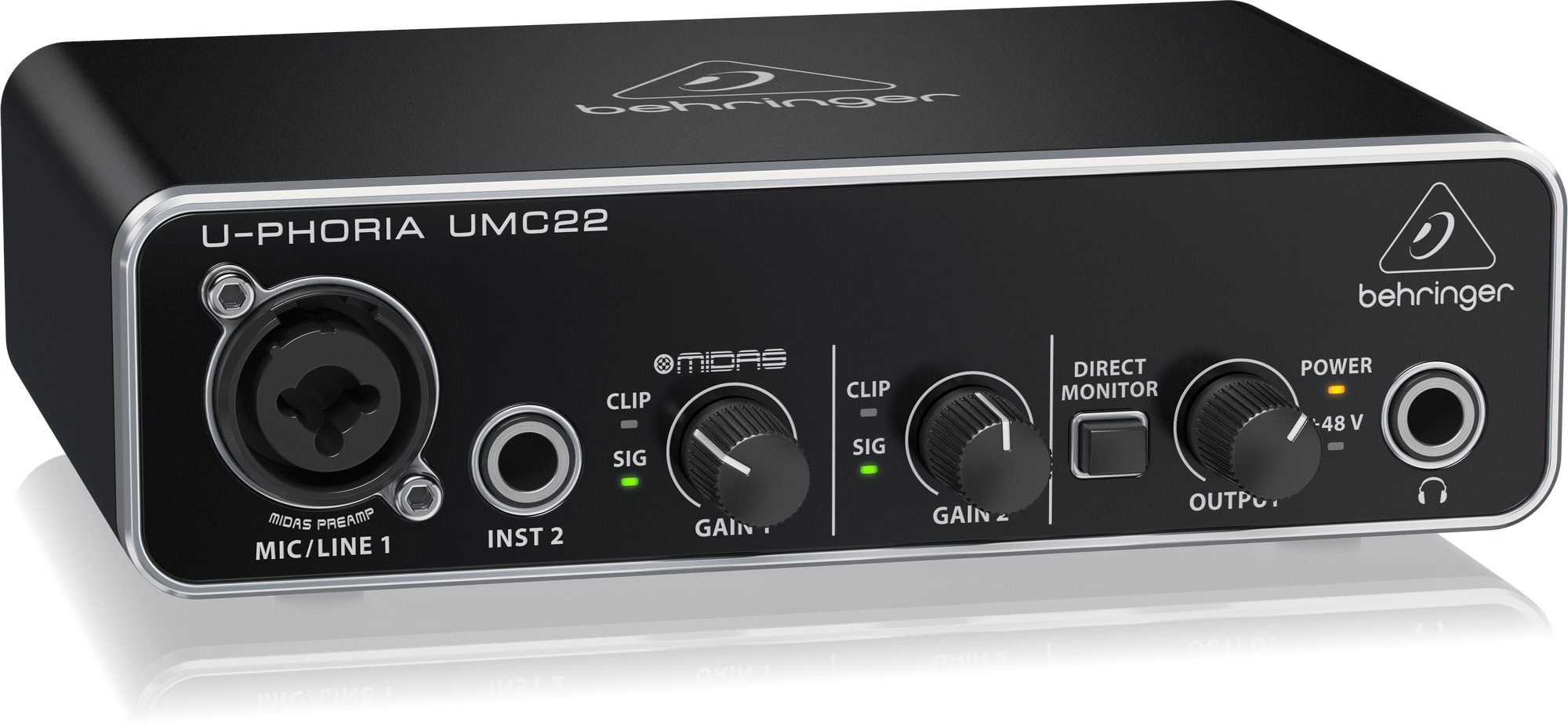 Behringer U-Phoria UMC22 Audiophile 2x2 USB Audio Interface with Midas Mic Preamplifier