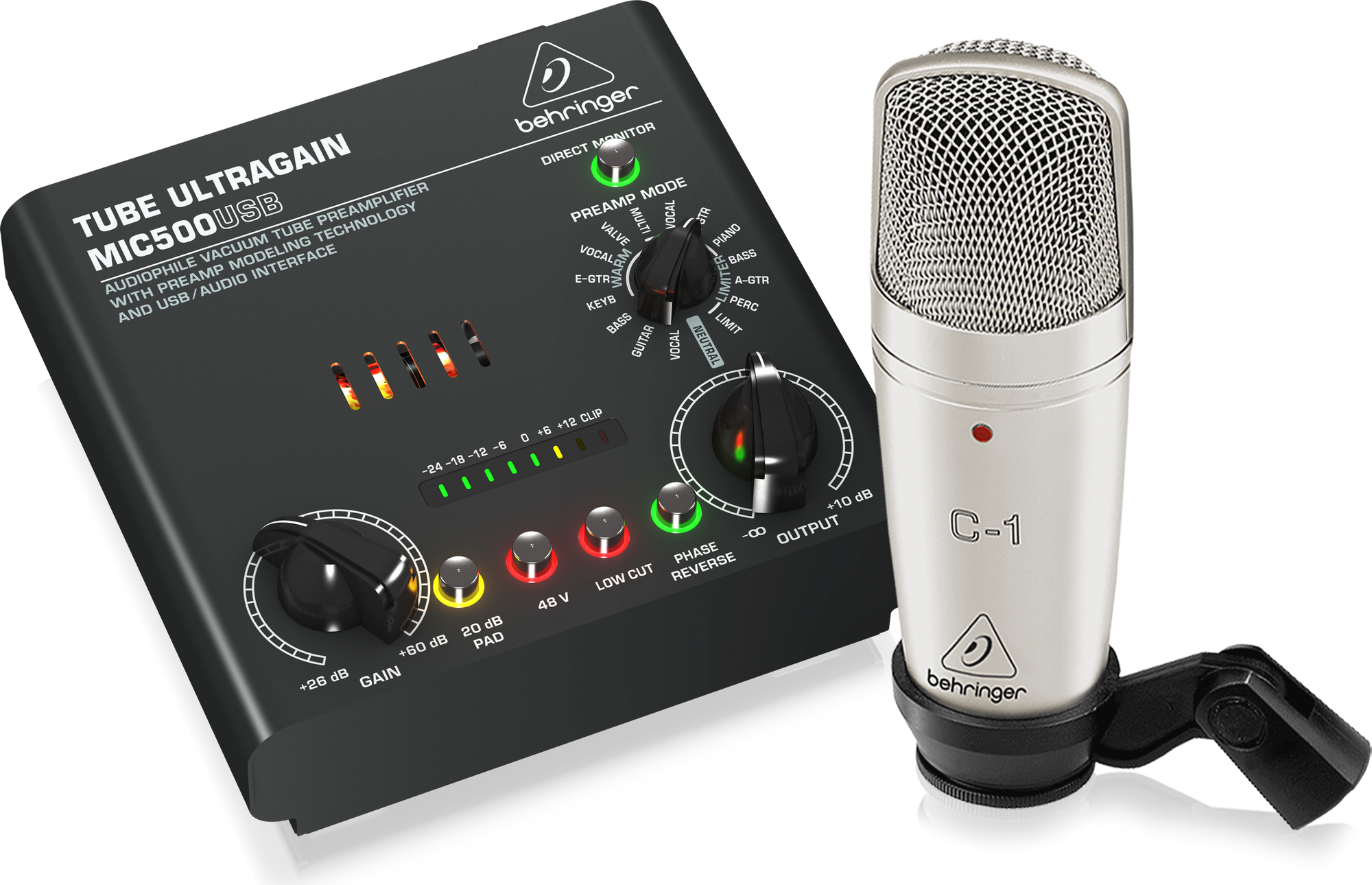 Behringer VOICE STUDIO USB Complete Recording Bundle with Studio Condenser Mic, Tube Preamplifier with 16 Preamp Voicings and USB/Audio Interface