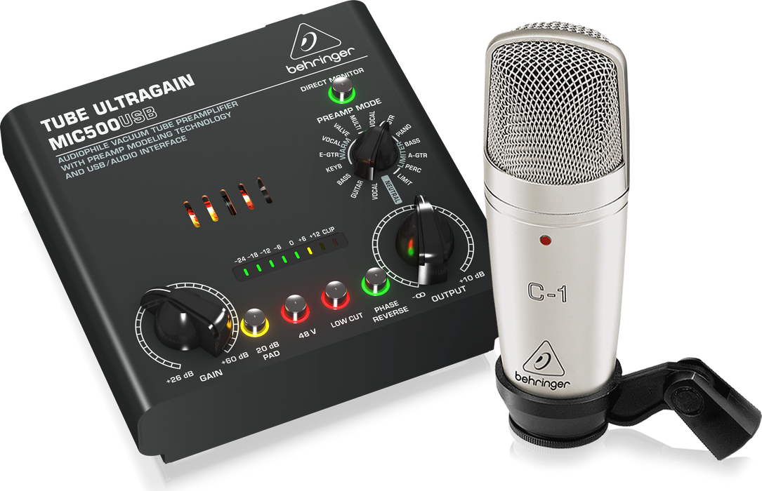 Behringer VOICE STUDIO USB Complete Recording Bundle with Studio Condenser Mic, Tube Preamplifier with 16 Preamp Voicings and USB/Audio Interface