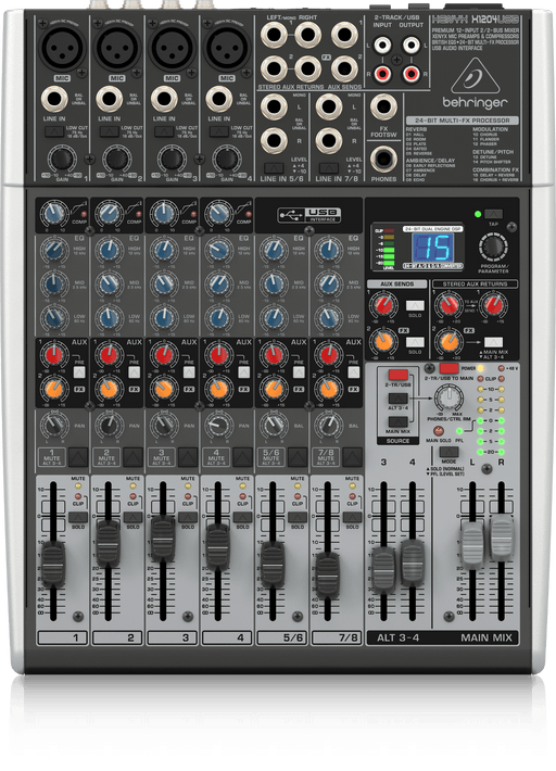 Behringer Xenyx X1204USB Premium 12-Input 2/2-Bus Mixer with XENYX Mic Preamps and Compressors, British EQ, 24-Bit Multi-FX Processor and USB/Audio Interface