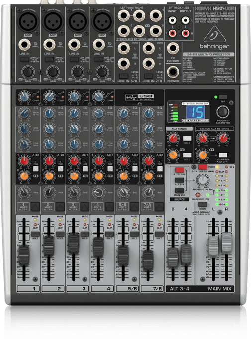 Behringer Xenyx X1204USB Premium 12-Input 2/2-Bus Mixer with XENYX Mic Preamps and Compressors, British EQ, 24-Bit Multi-FX Processor and USB/Audio Interface