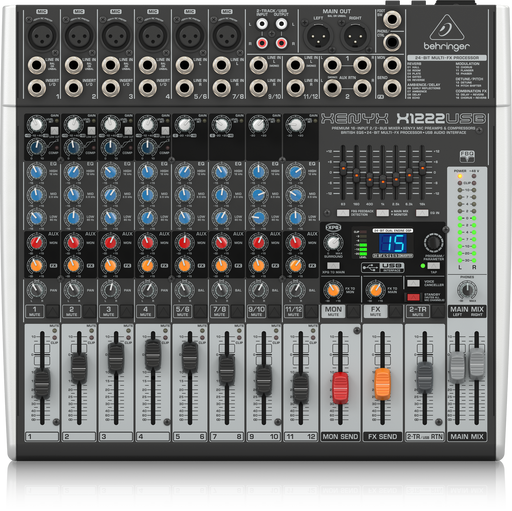 Behringer Xenyx X1222USB Premium 16-Input 2/2-Bus Mixer with XENYX Mic Preamps and Compressors, British EQ, 24-Bit Multi-FX Processor and USB/Audio Interface