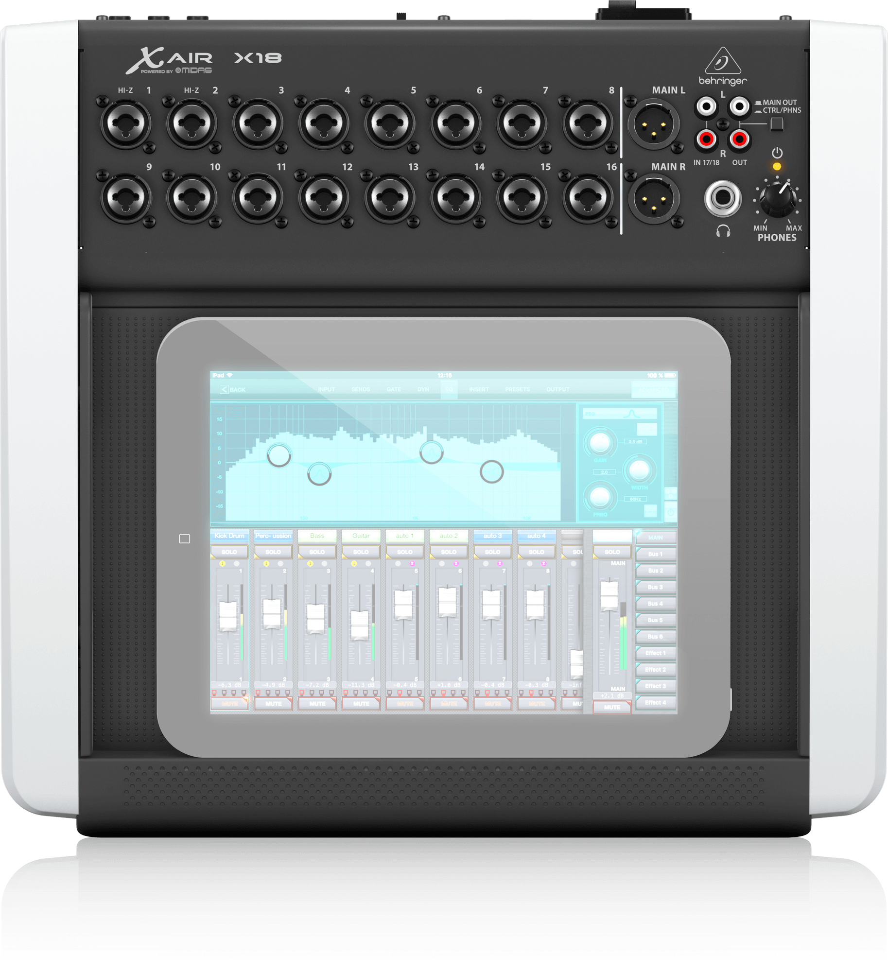 Behringer X Air X18 18-Channel, 12-Bus Digital Mixer for iPad/Android Tablets with 16 Programmable Midas Preamps, Integrated WiFi Module and Multi-Channel USB Audio Interface