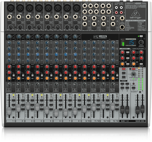 Behringer Xenyx X2222USB Premium 22-Input 2/2-Bus Mixer with XENYX Mic Preamps and Compressors, British EQ, 24-Bit Multi-FX Processor and USB/Audio Interface