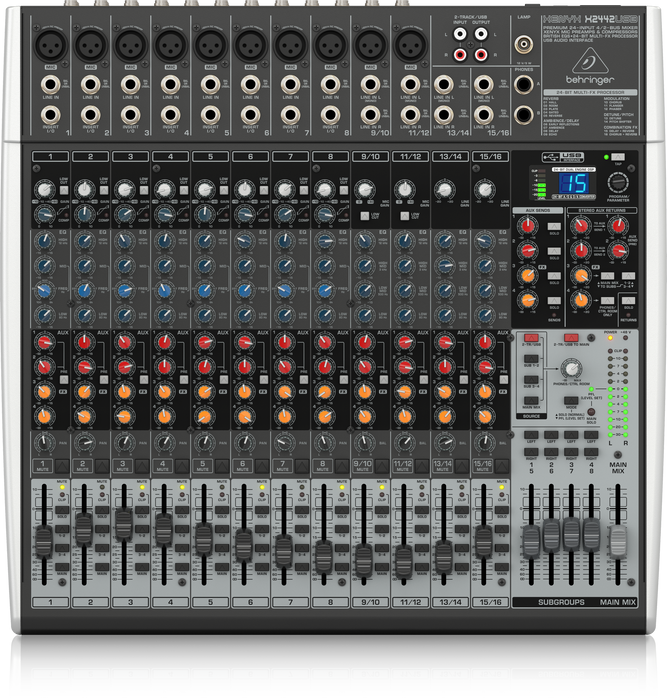 Behringer Xenyx X2442USB Premium 24-Input 4/2-Bus Mixer with XENYX Mic Preamps and Compressors, British EQ, 24-Bit Multi-FX Processor and USB/Audio Interface