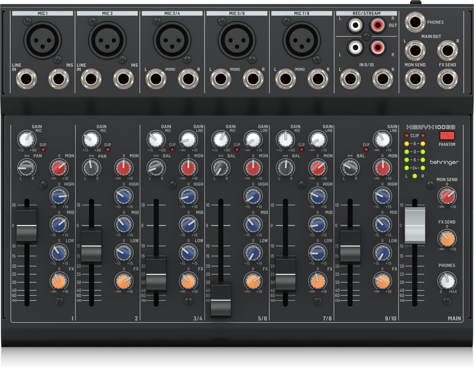 Behringer XENYX 1002SFX Premium Analog 10-Input Mixer with USB Streaming Interface and Klark Teknik Effects - Each