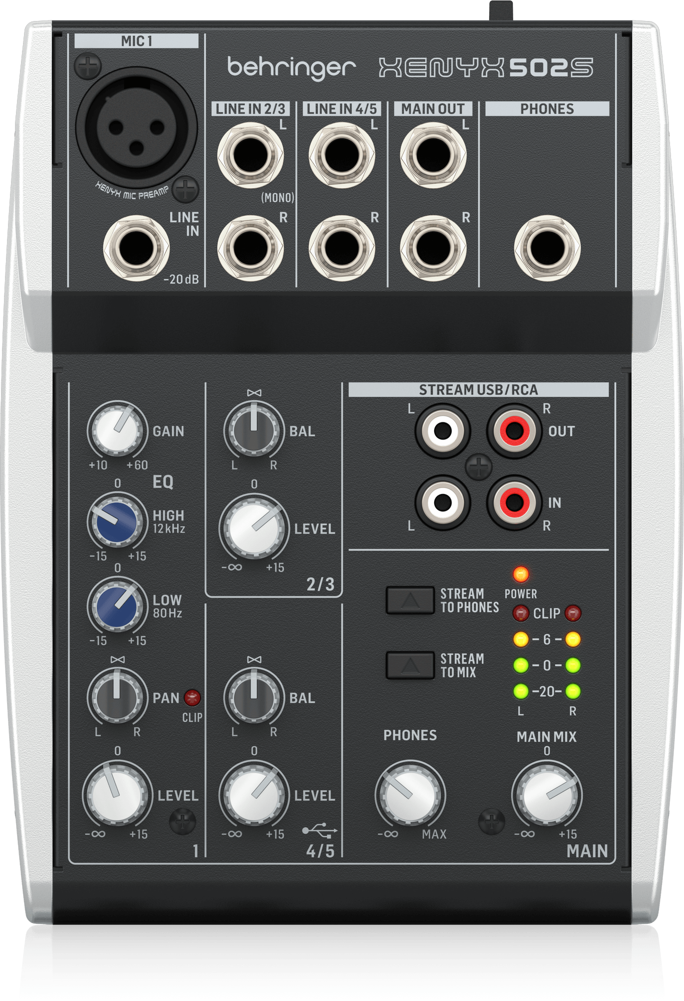 Behringer XENYX 502S Premium Analog 5-Input Mixer with USB Streaming Interface - Each