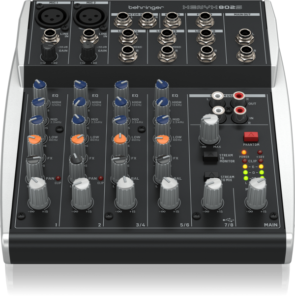 Behringer XENYX 802S Premium Analog 8-Input Mixer with USB Streaming Interface - Each