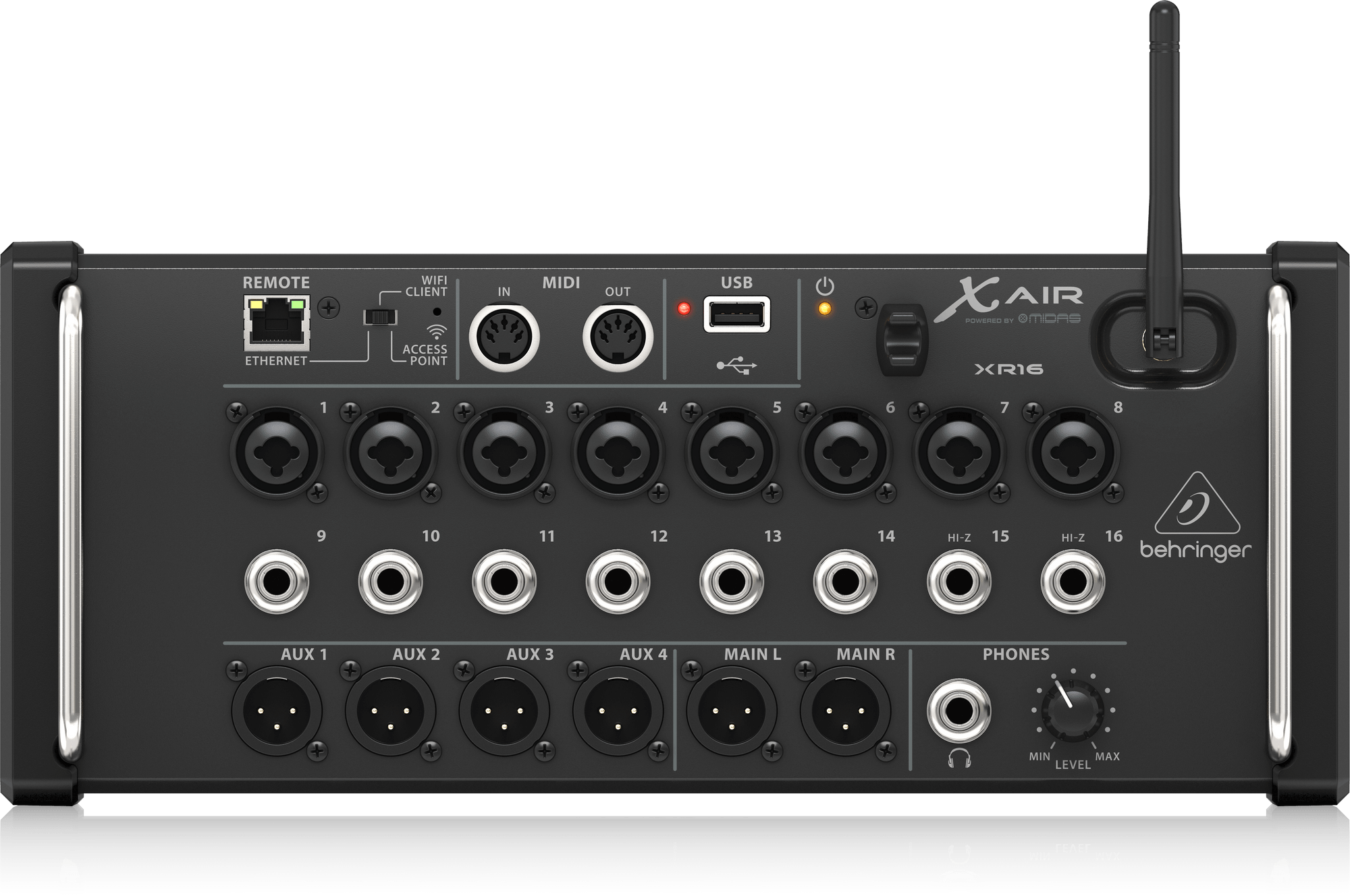 Behringer X Air XR16 16-Input Digital Mixer for iPad/Android Tablets with 8 Programmable Midas Preamps, 8 Line Inputs, Integrated WiFi Module and USB Stereo Recorder