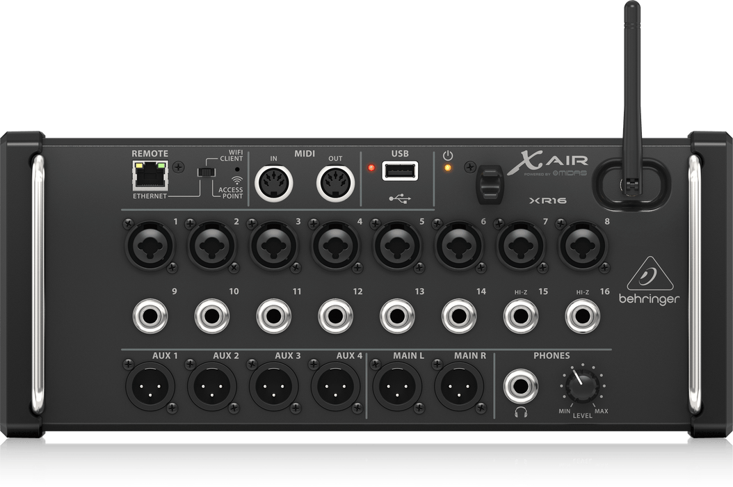 Behringer X Air XR16 16-Input Digital Mixer for iPad/Android Tablets with 8 Programmable Midas Preamps, 8 Line Inputs, Integrated WiFi Module and USB Stereo Recorder