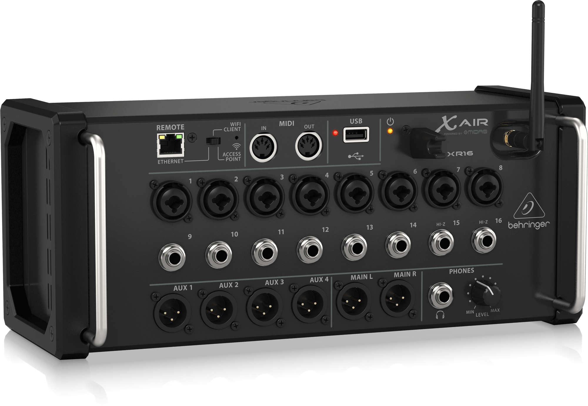 Behringer X Air XR16 16-Input Digital Mixer for iPad/Android Tablets with 8 Programmable Midas Preamps, 8 Line Inputs, Integrated WiFi Module and USB Stereo Recorder