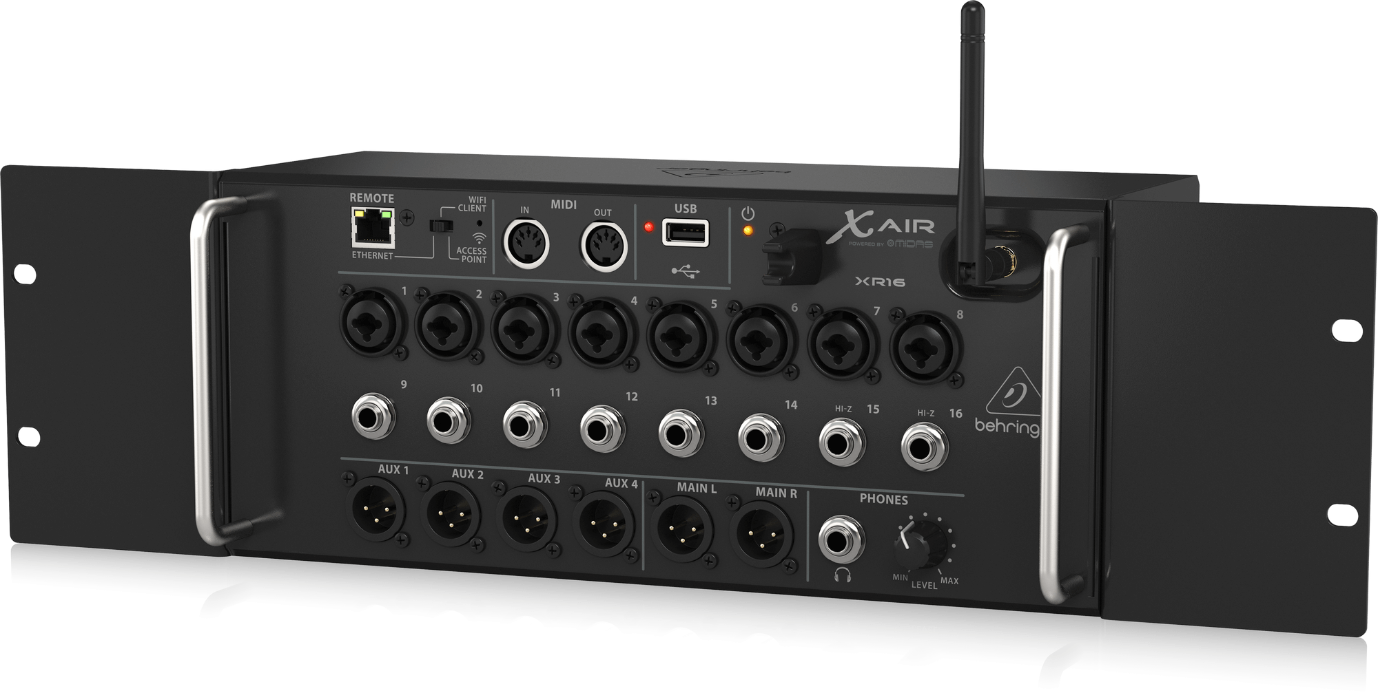 Behringer X Air XR16 16-Input Digital Mixer for iPad/Android Tablets with 8 Programmable Midas Preamps, 8 Line Inputs, Integrated WiFi Module and USB Stereo Recorder