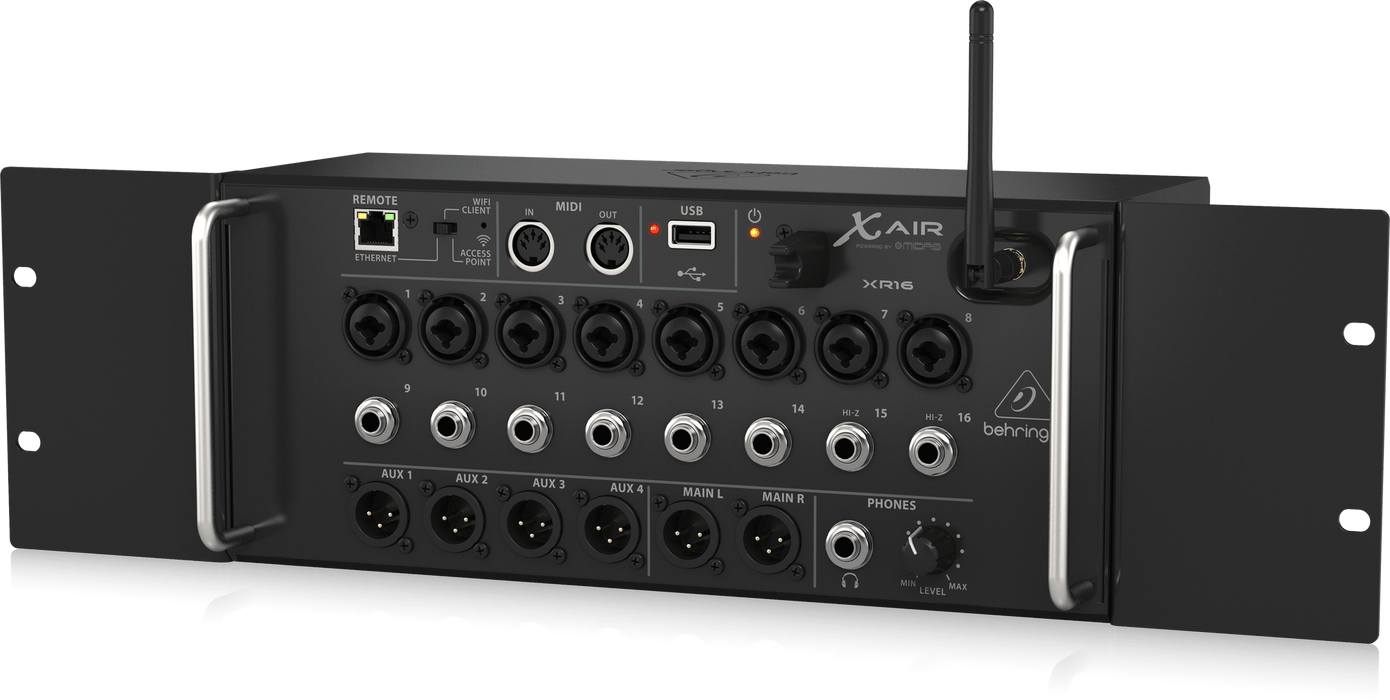 Behringer X Air XR16 16-Input Digital Mixer for iPad/Android Tablets with 8 Programmable Midas Preamps, 8 Line Inputs, Integrated WiFi Module and USB Stereo Recorder