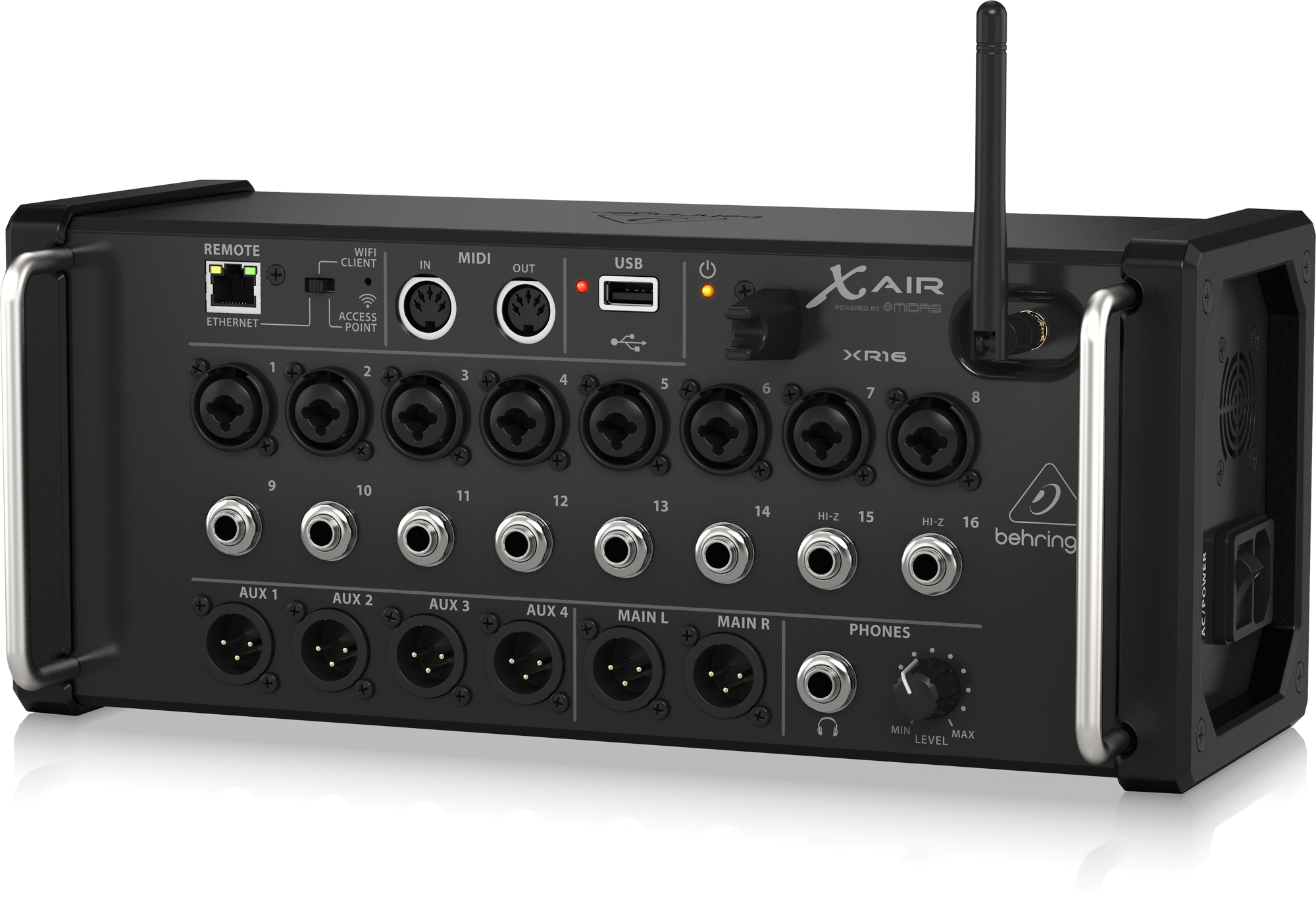 Behringer X Air XR16 16-Input Digital Mixer for iPad/Android Tablets with 8 Programmable Midas Preamps, 8 Line Inputs, Integrated WiFi Module and USB Stereo Recorder