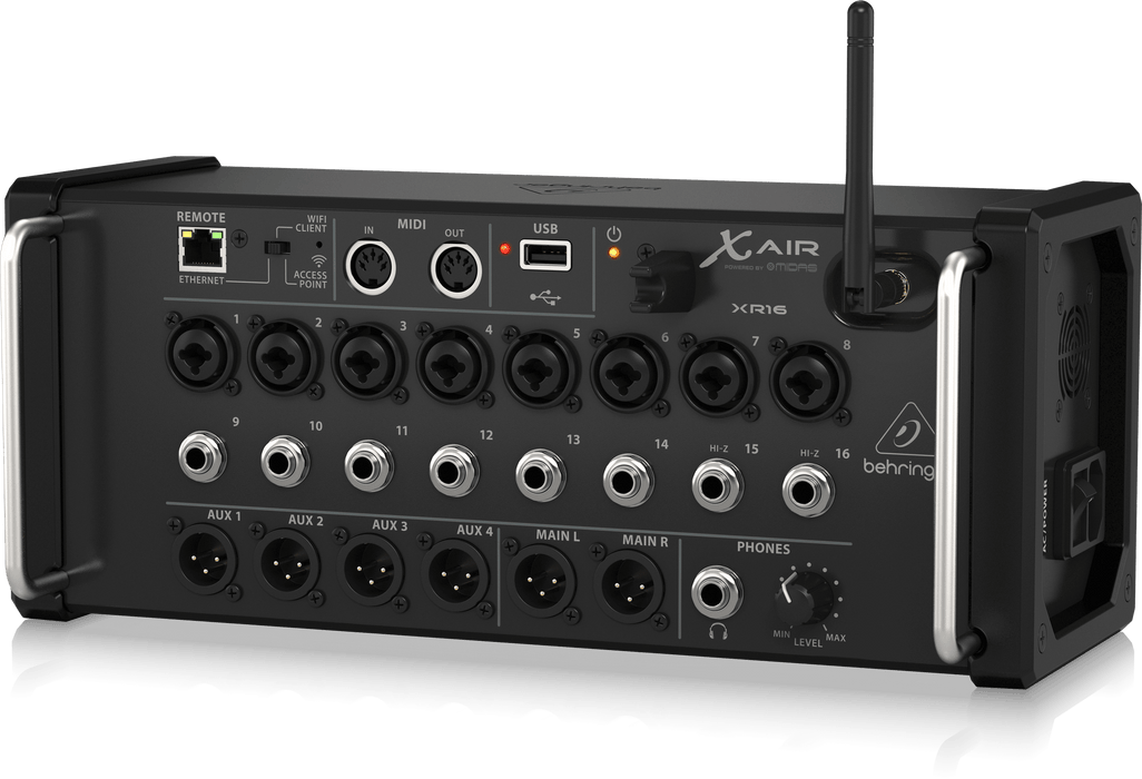 Behringer X Air XR16 16-Input Digital Mixer for iPad/Android Tablets with 8 Programmable Midas Preamps, 8 Line Inputs, Integrated WiFi Module and USB Stereo Recorder