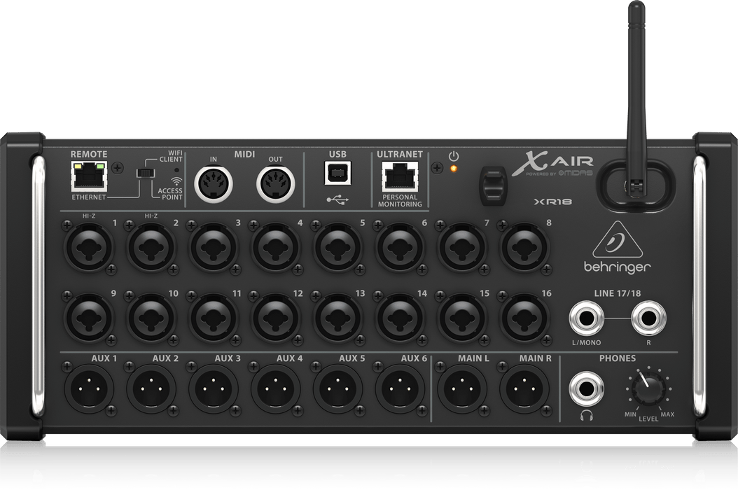 Behringer X Air XR18 18-Channel, 12-Bus Digital Mixer for iPad/Android Tablets with 16 Programmable Midas Preamps, Integrated WiFi Module and Multi-Channel USB Audio Interface