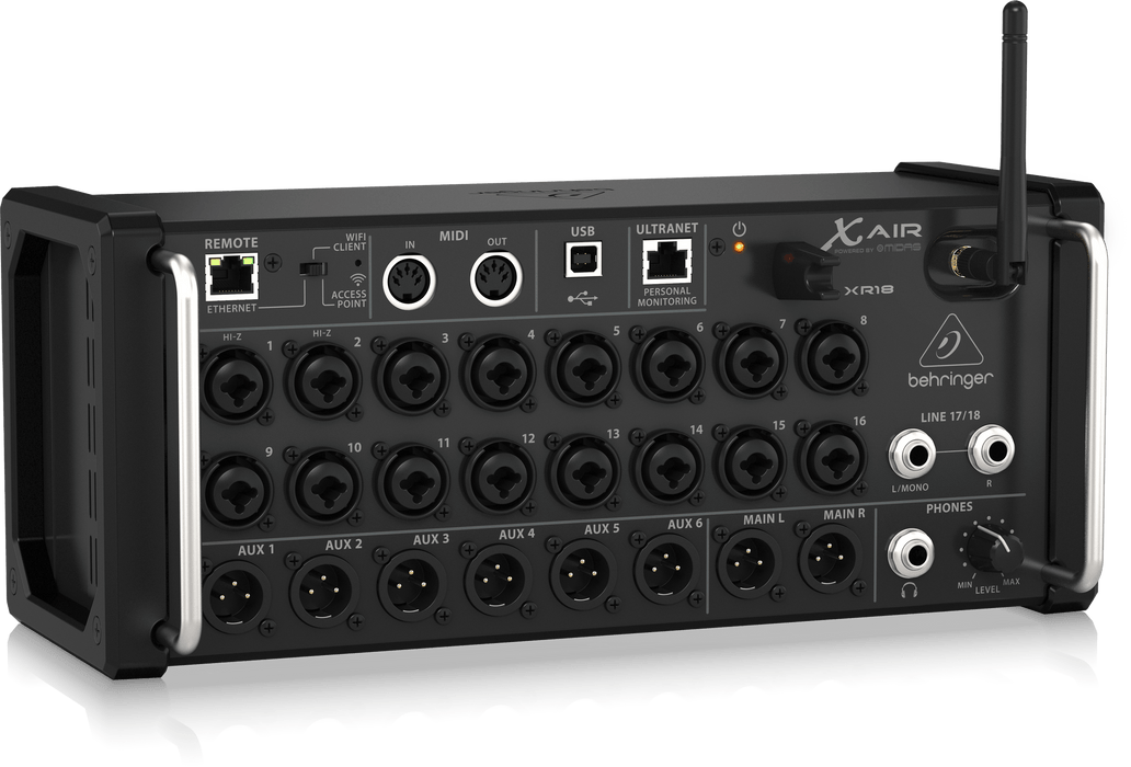 Behringer X Air XR18 18-Channel, 12-Bus Digital Mixer for iPad/Android Tablets with 16 Programmable Midas Preamps, Integrated WiFi Module and Multi-Channel USB Audio Interface