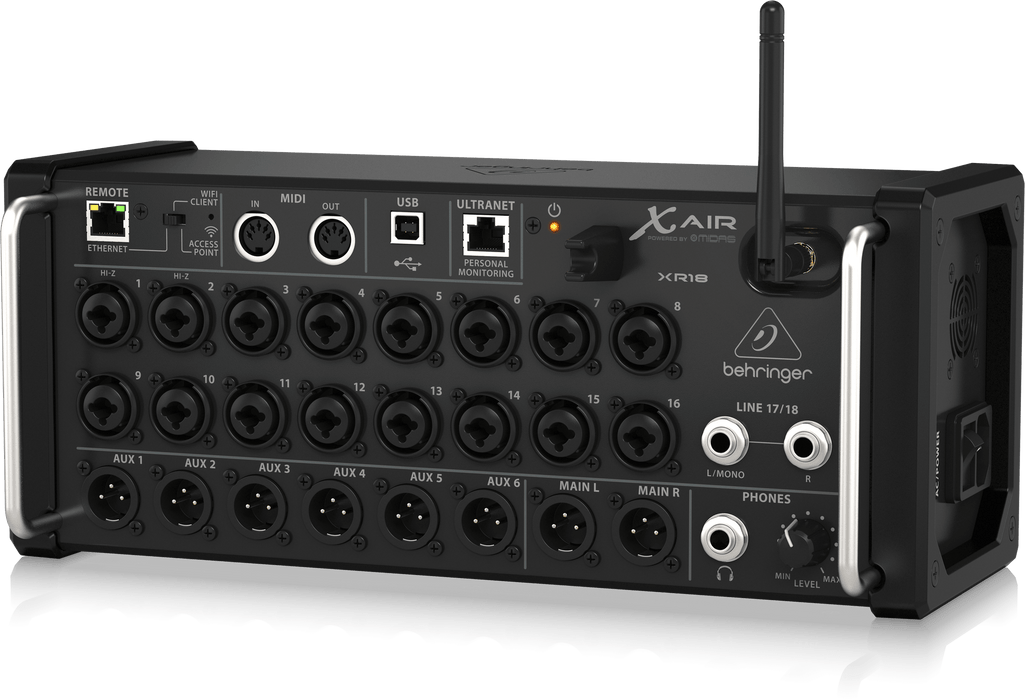 Behringer X Air XR18 18-Channel, 12-Bus Digital Mixer for iPad/Android Tablets with 16 Programmable Midas Preamps, Integrated WiFi Module and Multi-Channel USB Audio Interface