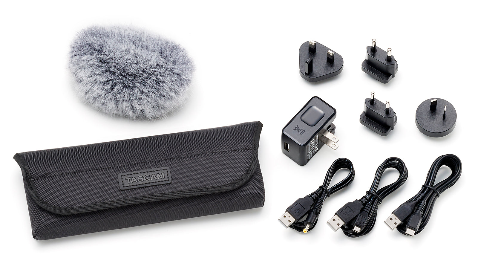 TASCAM AK-DR11GMK3 Professional Field Recording Accessory Kit for DR-Series Handheld Recorders with Power Supply, Windscreen & Carry Case