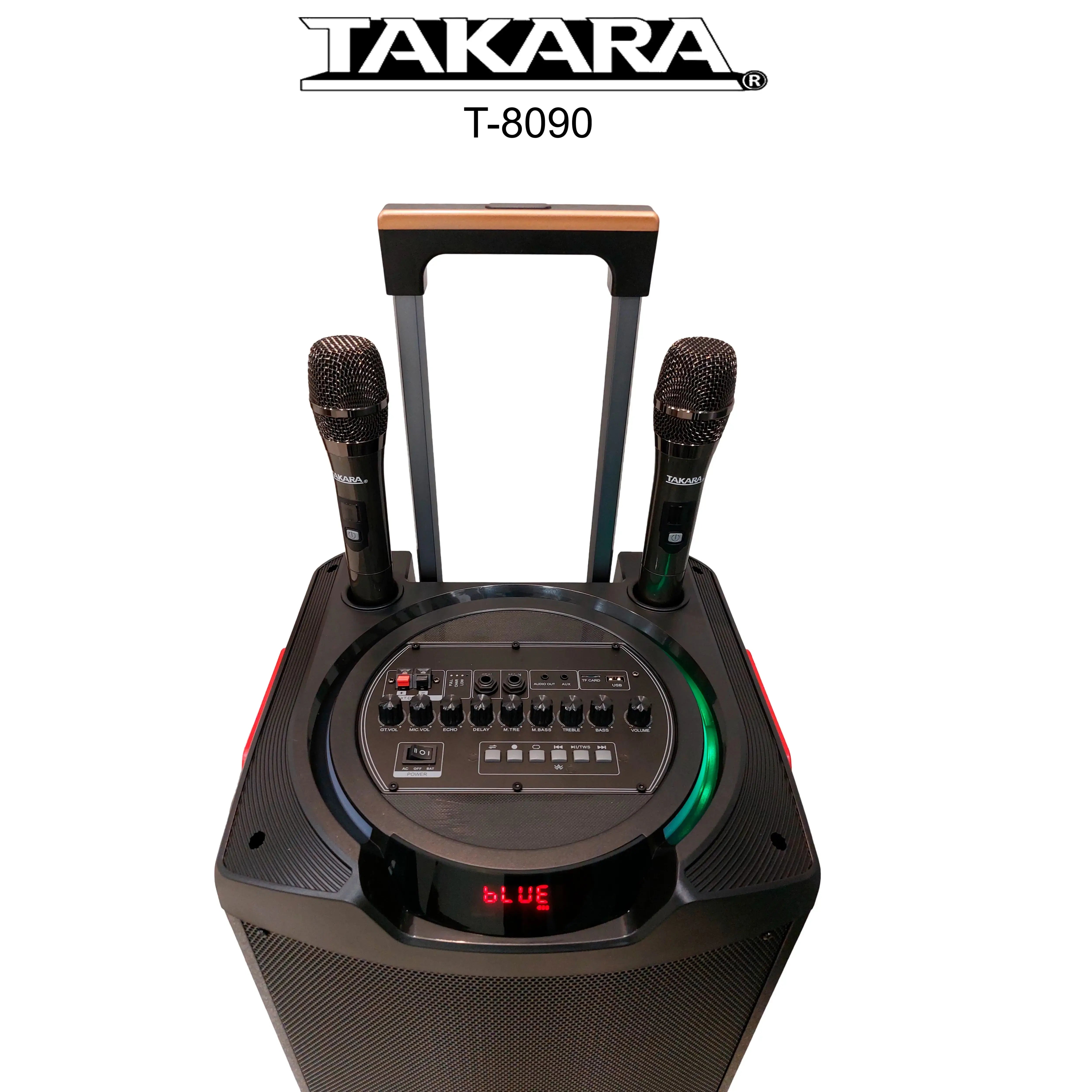 Takara T8090 Karaoke Party Portable Trolley Speaker, 2 Wireless Mic And Rechargeable Battery Multimedia BT, Karaoke With Audio Recording, USB, SD,FM PA System