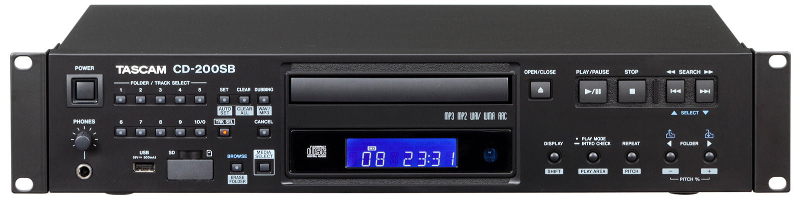 TASCAM CD-200SB Professional CD/SD/USB Media Player (2U Rackmount)