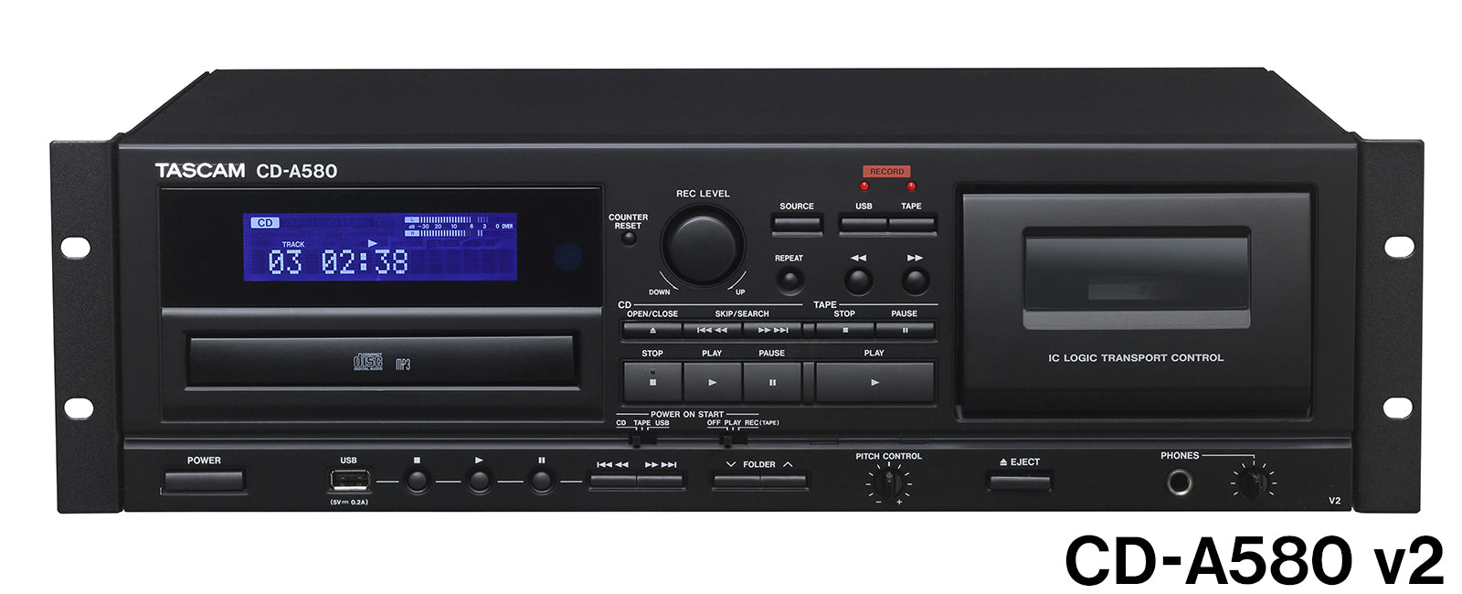TASCAM CD-A580 v2 Professional CD Player / Cassette Deck with USB Recorder (3U Rackmount)