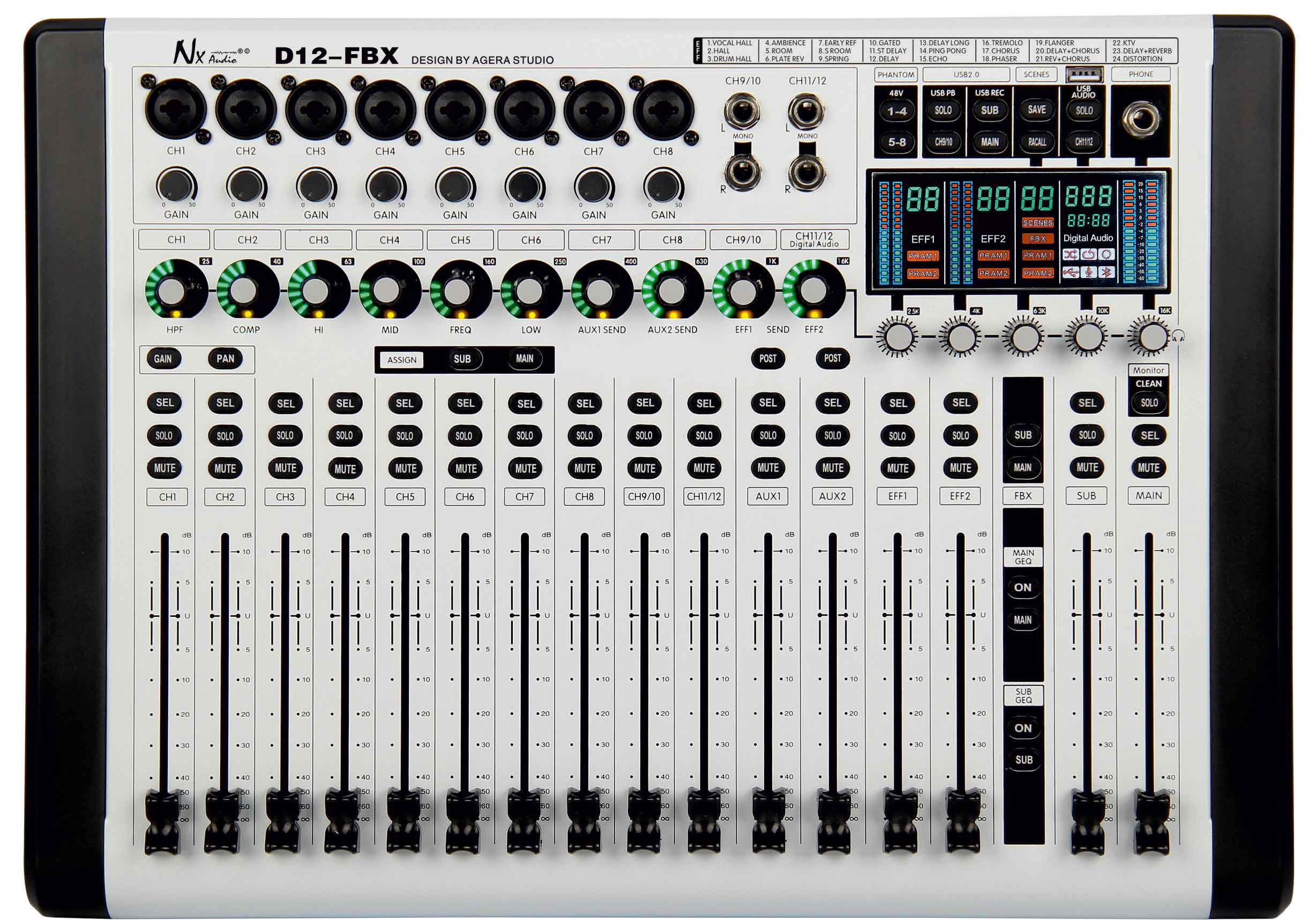 NX Audio D12-FBX – Compact Digital Mixer with USB, DSP & Anti-Feedback