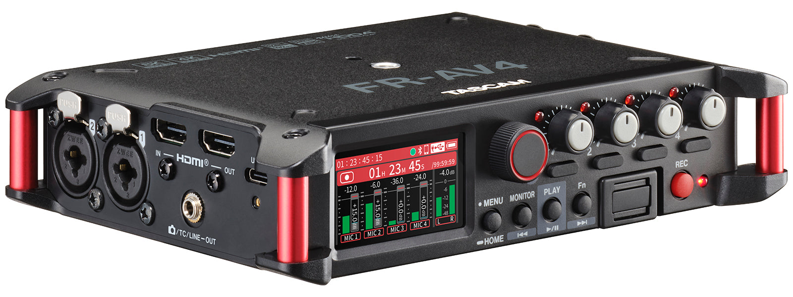 TASCAM FR-AV4 Professional 4-Channel 32-Bit Float Linear PCM Field Recorder with Timecode Generator, HDMI Sync, and Ultra HDDA Preamps