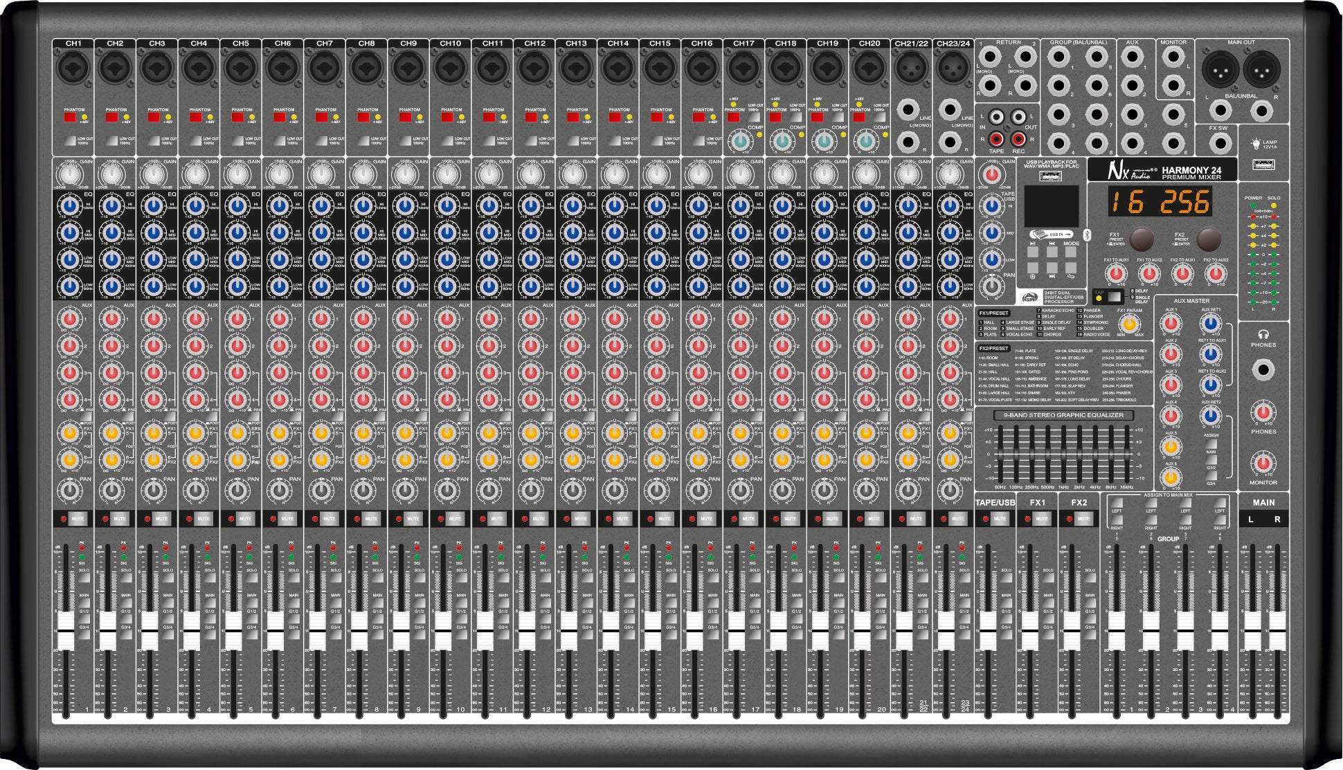 NX Audio HARMONY24.4 - 24-Channel, 4-Bus Professional Analogue Mixer