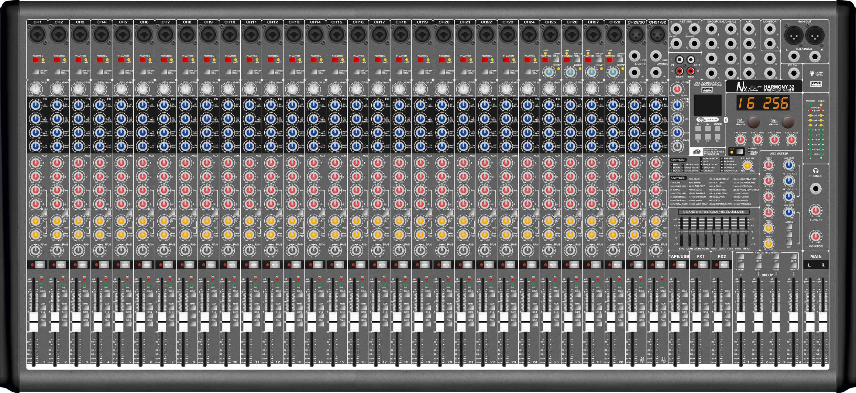 NX Audio Harmony 32.4 – 32-Channel, 4-Bus Professional Analogue Mixer