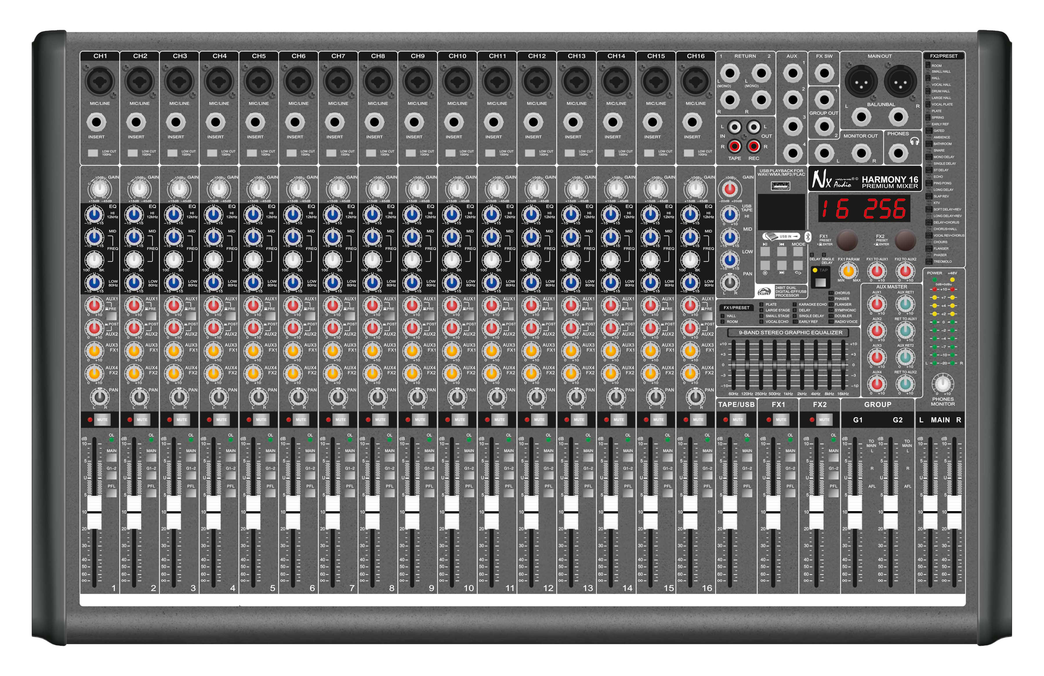 NX Audio Harmony 16 - High-Performance 16-Channel Analogue Mixer