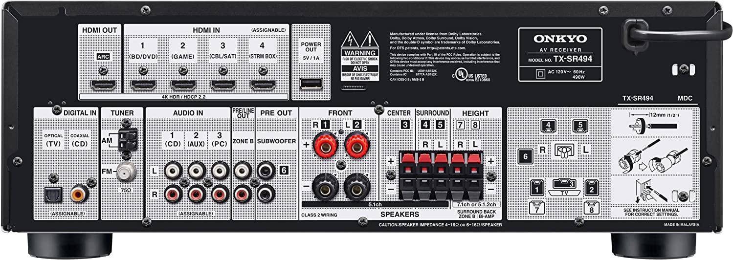 Onkyo Tx-sr494 7.2-channel Home Theater Receiver With Bluetooth® Dolby Atmos Technology - Each Dolby Atmos Technology - Each