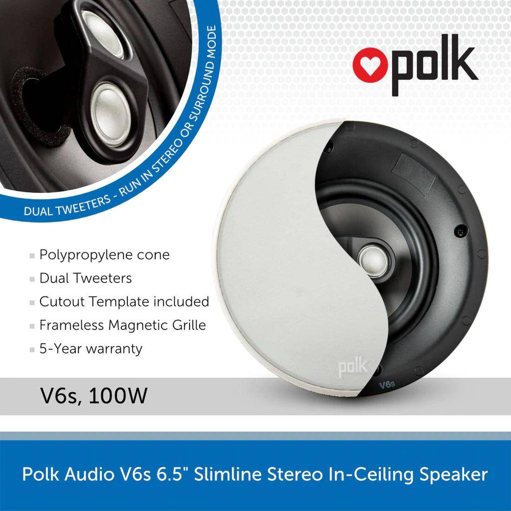 Polk Audio V6S High Performance  Surround Sound In Ceiling Speaker - Each