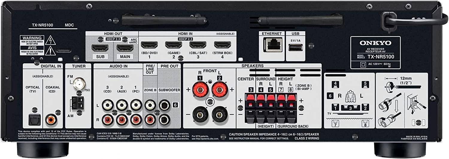 Onkyo Tx-nr5100 7.2-ch Home Theater Receiver With Dolby Atmos®, Wi-fi®, Bluetooth®, Apple Airplay® 2, And Amazon Alexa Compatibility- Each